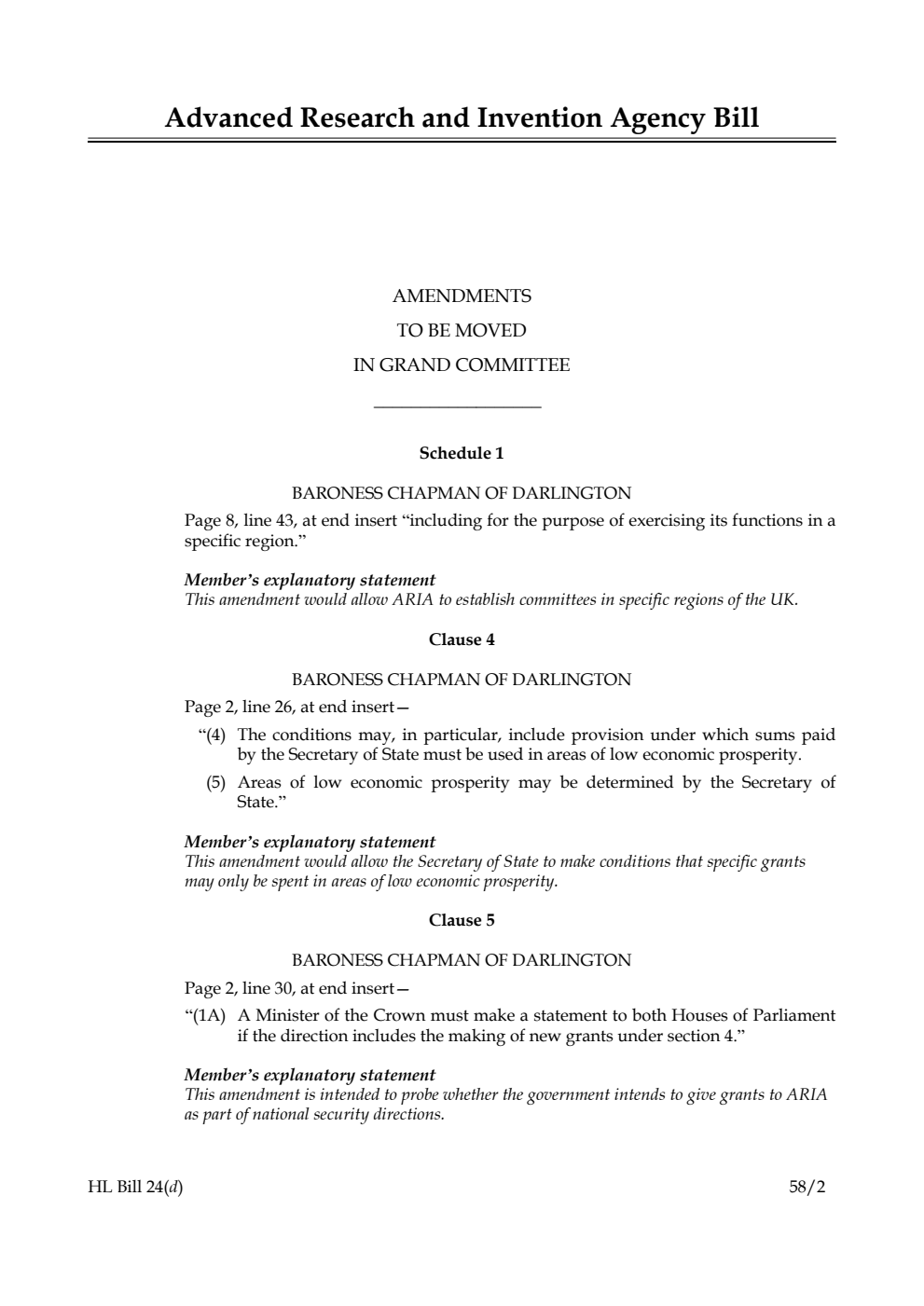 Advanced Research and Invention Agency Bill Amendments to be moved in Grand Committee