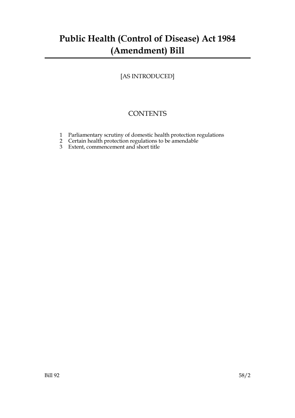 Public Health (Control of Disease) Act 1984 (Amendment) Bill