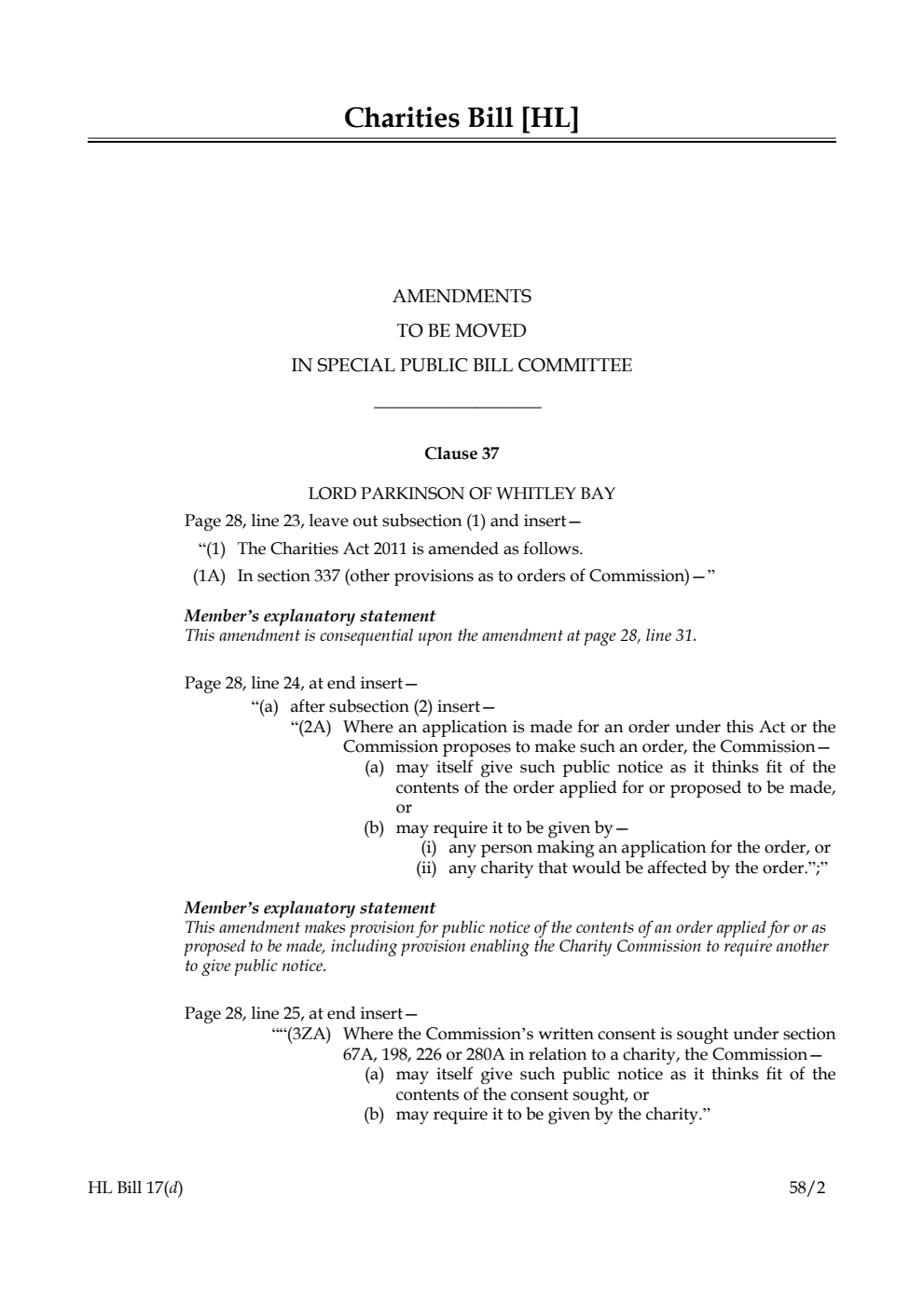 Charities Bill Amendments to be moved in Special Public Bill Committee