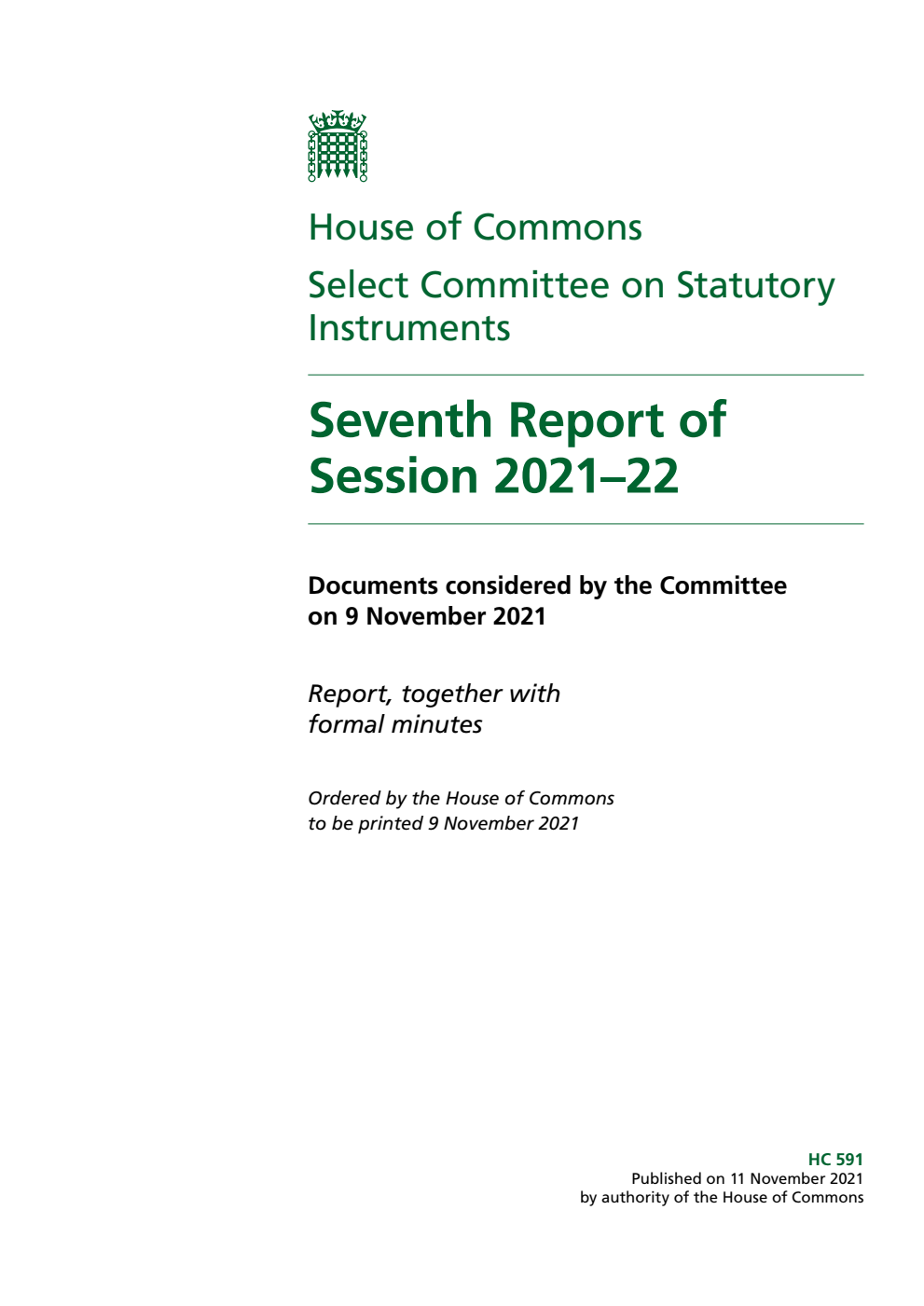 European Statutory Instruments Committee 7th Report of Session 2021-22