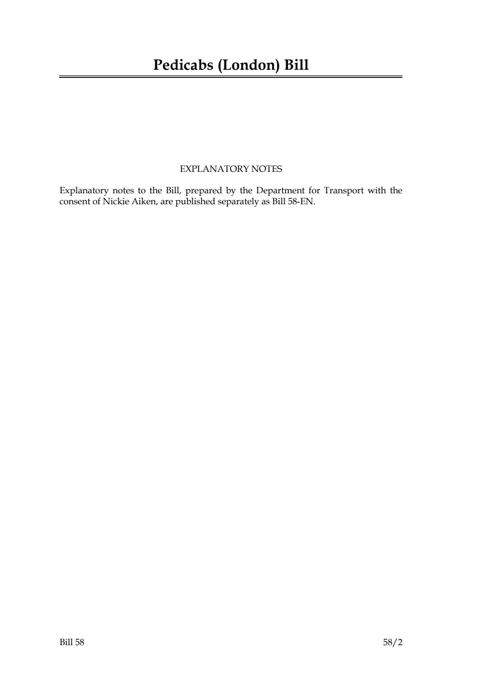 Pedicabs (London) Bill