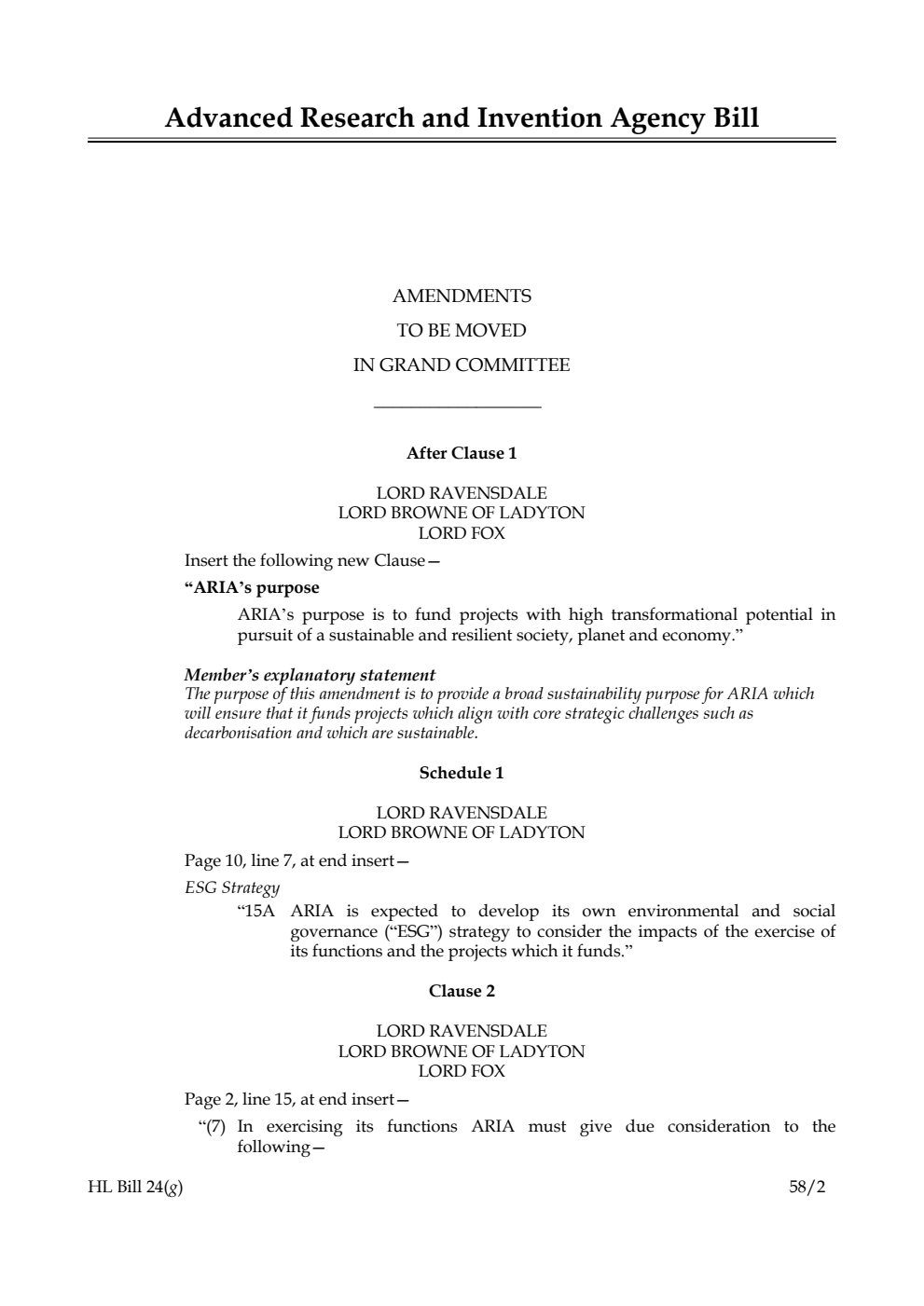 Advanced Research and Invention Agency Bill Amendments to be moved in Grand Committee