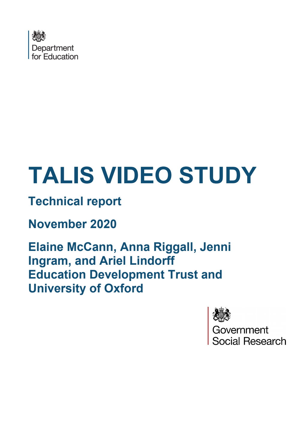 DFE-RR1069 TALIS Video Study. Technical report. November 2020