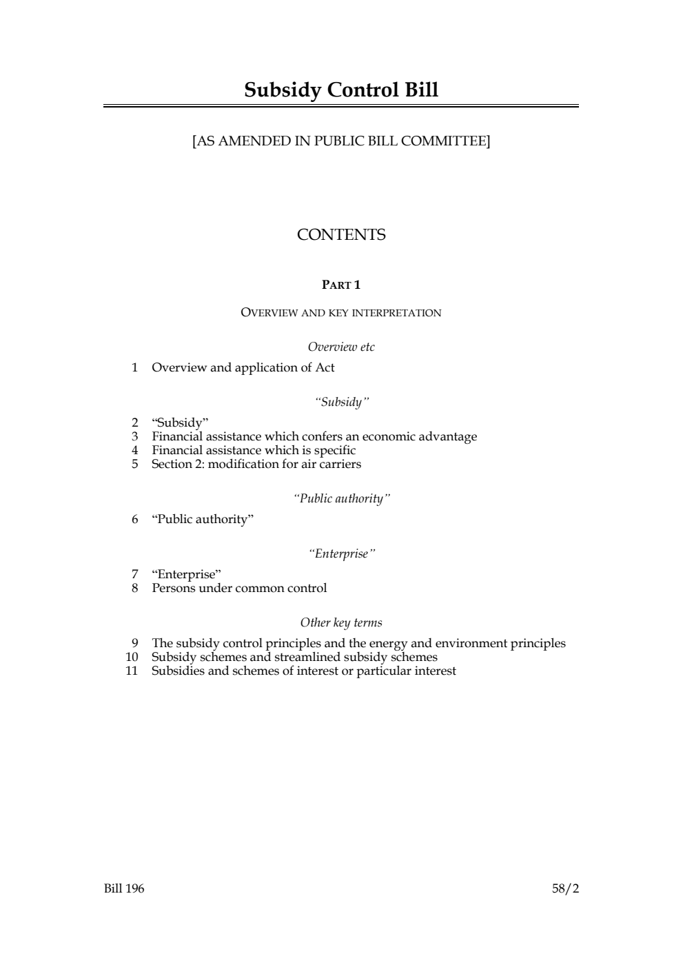 Subsidy Control Bill [as amended in Public Bill Committee]