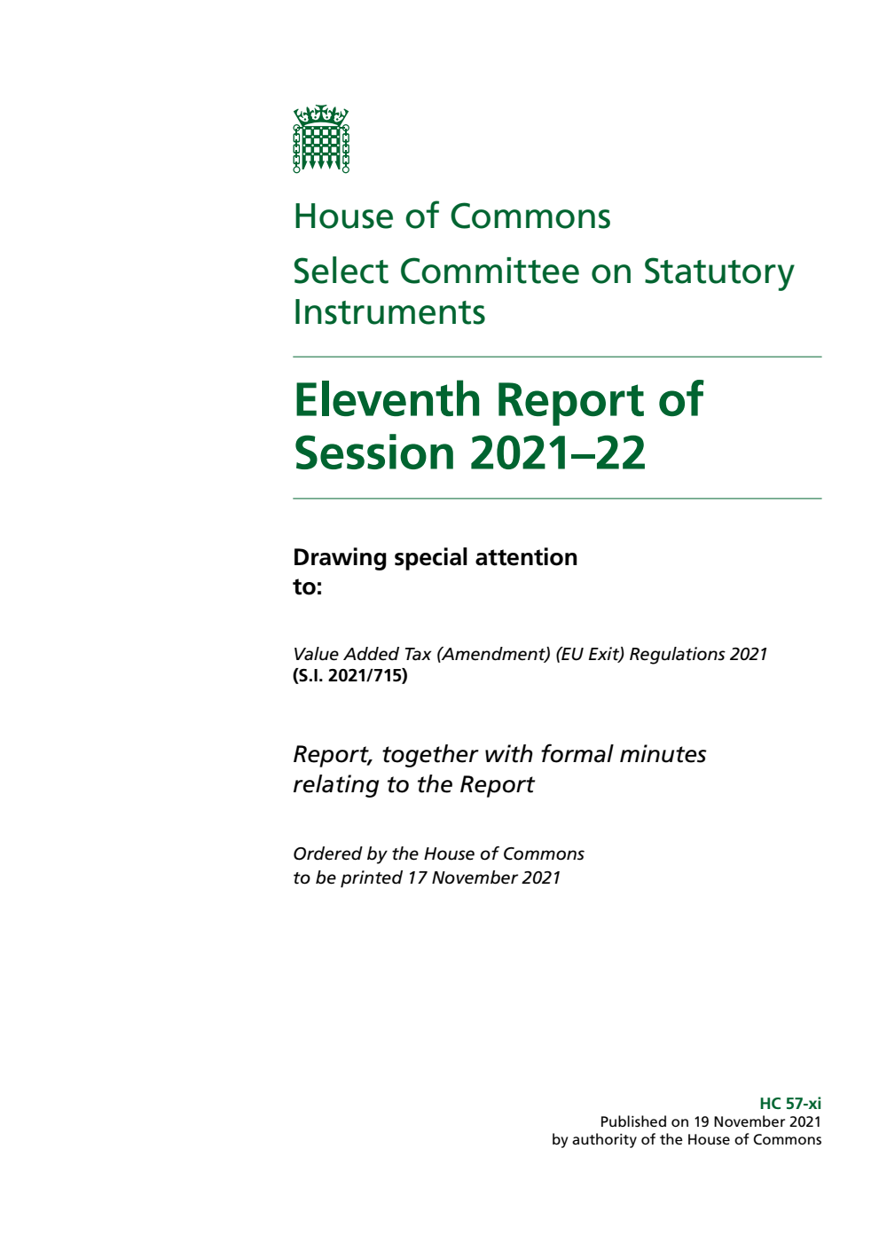 Statutory Instruments Committee 11th Report of Session 2021-22