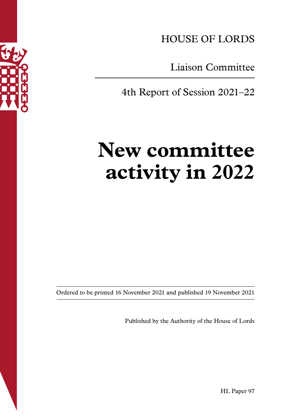 Liaison Committee 4th Report. New committee activity in 2022