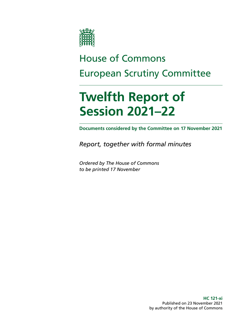 European Scrutiny Committee 12th Report of Session 2021-22