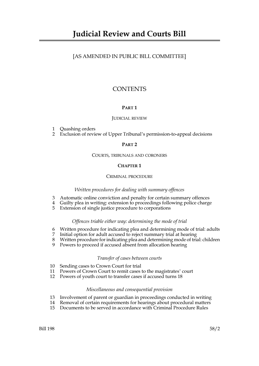 Judicial Review and Courts Bill [as amended in Public Bill Committee]