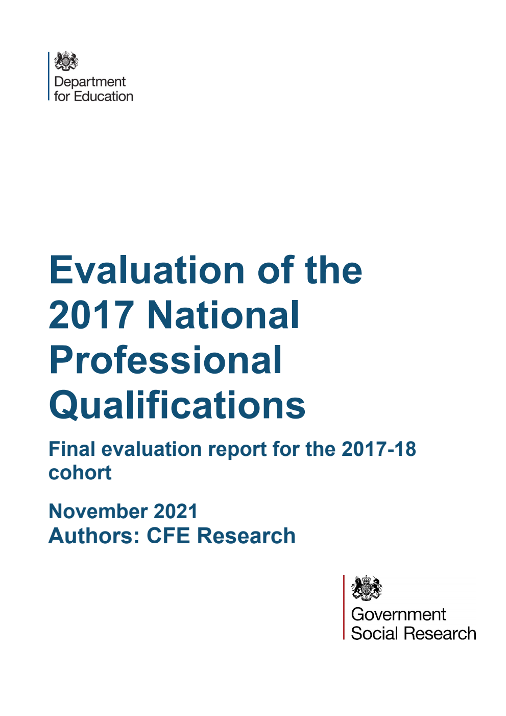 DFE-RR1173 Evaluation of the 2017 National Professional Qualifications. Final evaluation report for the 2017-18 cohort. November 2021