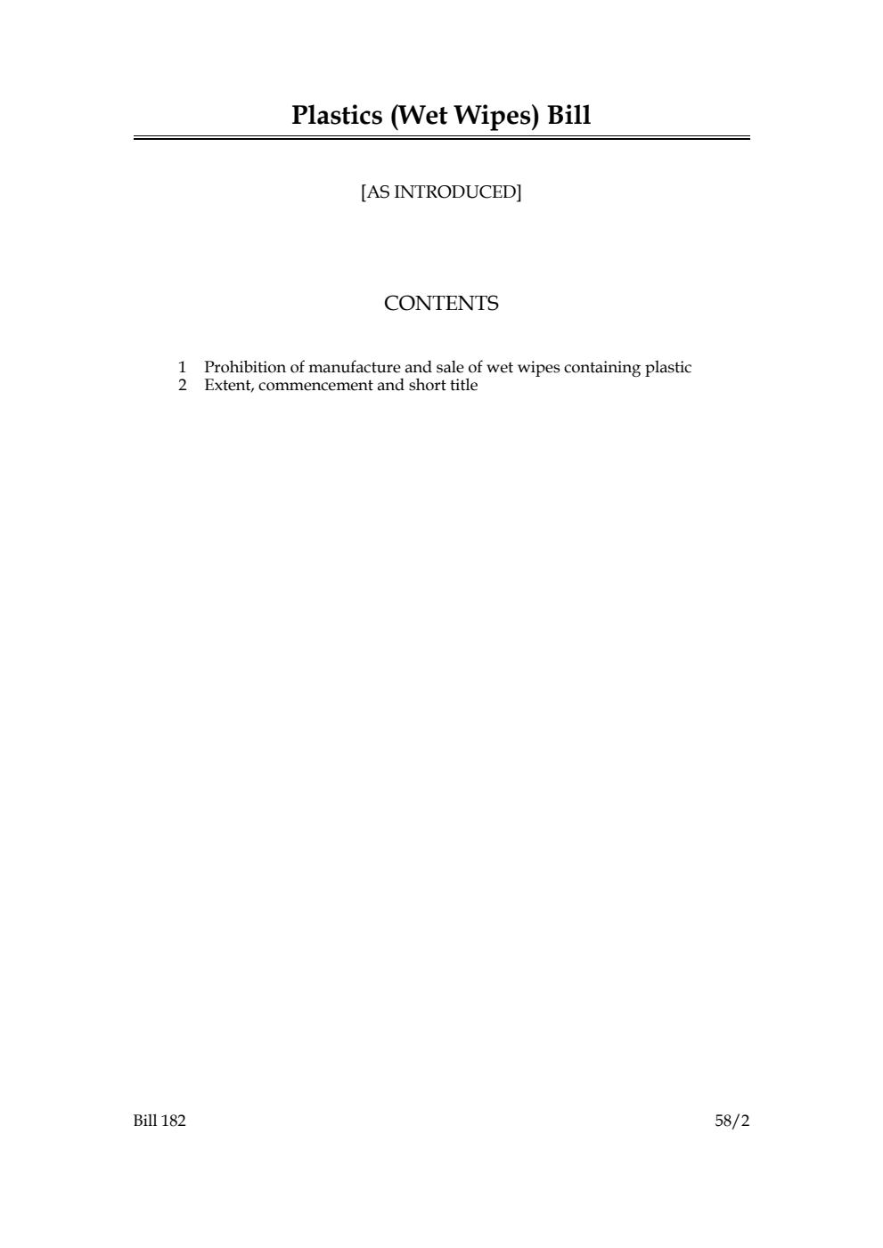 Plastics (Wet Wipes) Bill