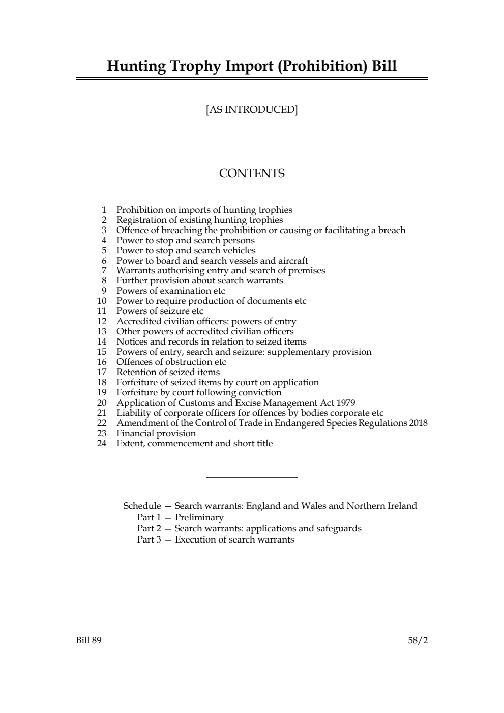 Hunting Trophy Import (Prohibition) Bill