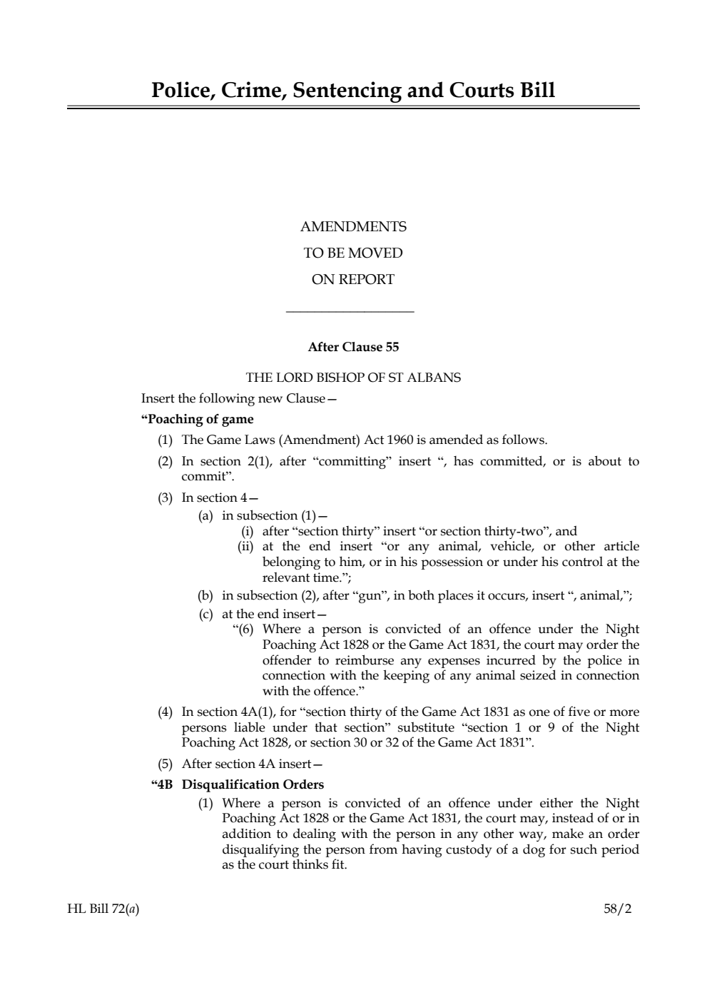 Police, Crime, Sentencing and Courts Bill Amendments to be moved on Report