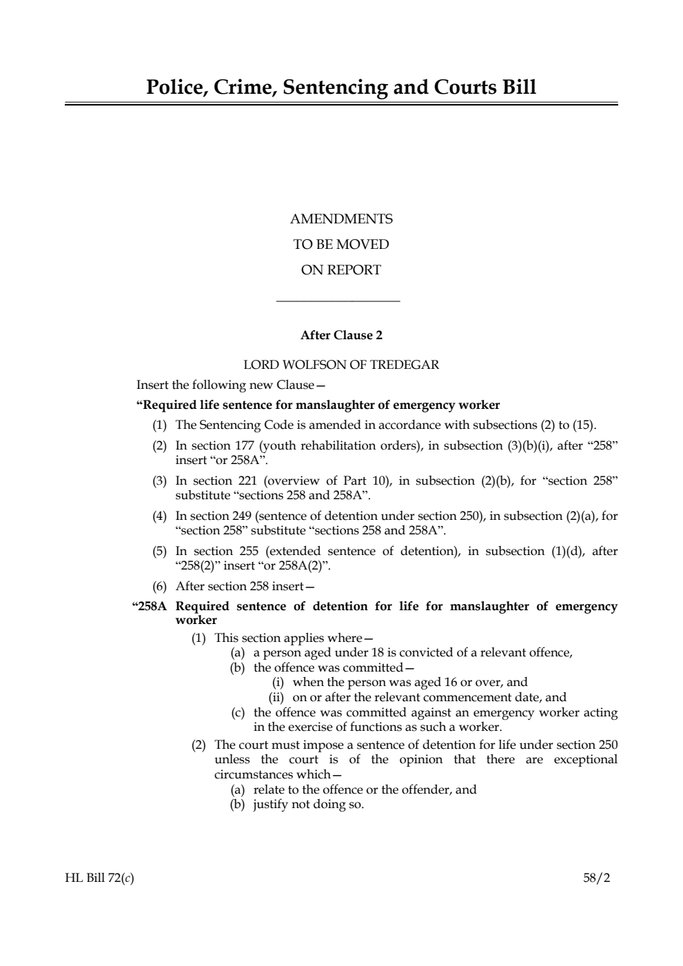 Police, Crime, Sentencing and Courts Bill Amendments to be moved on Report