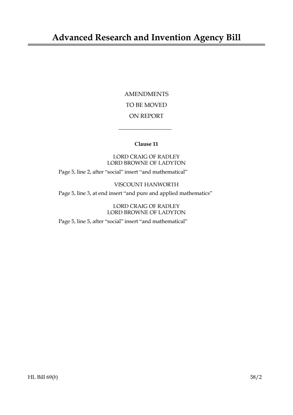 Advanced Research and Invention Agency Bill Amendments to be moved on Report