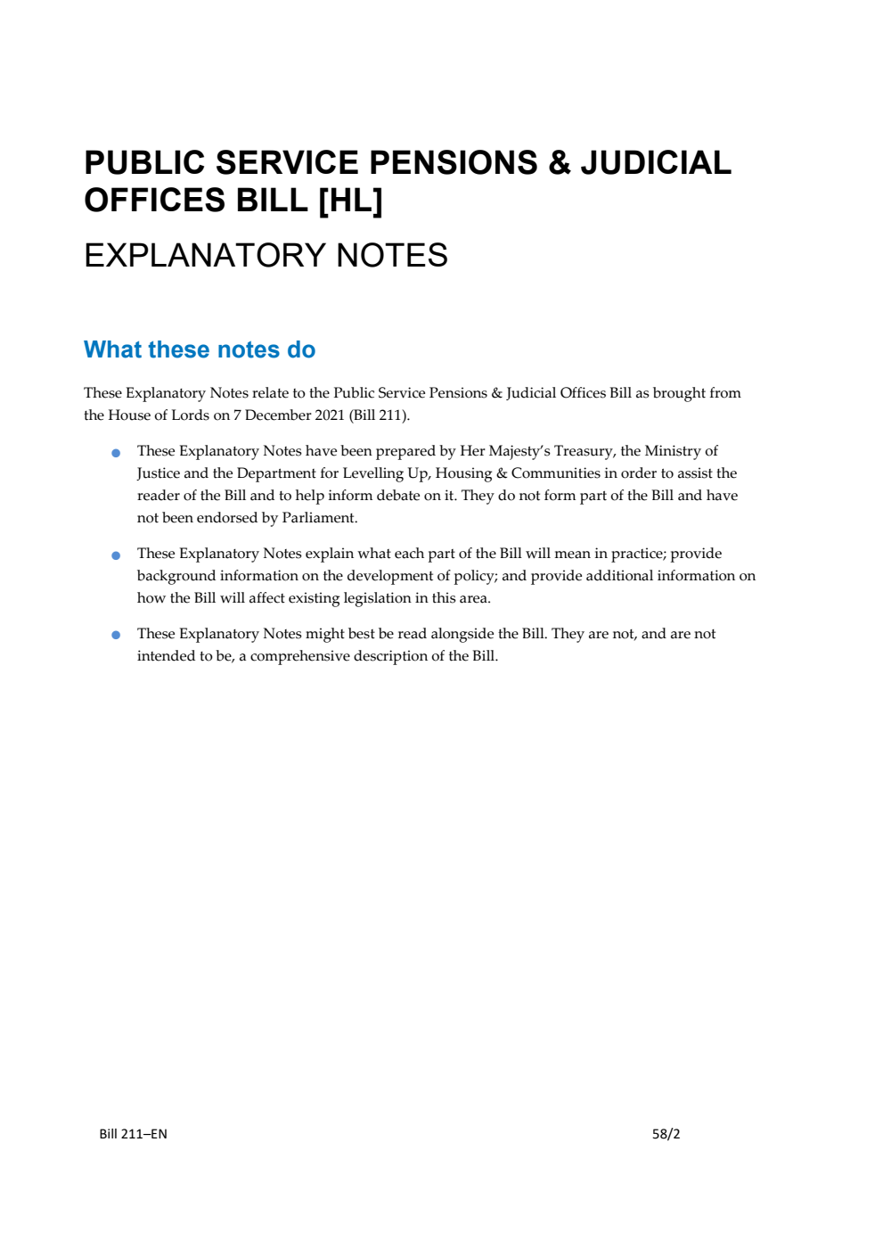 Public Service Pensions and Judicial Offices Bill Explanatory Notes