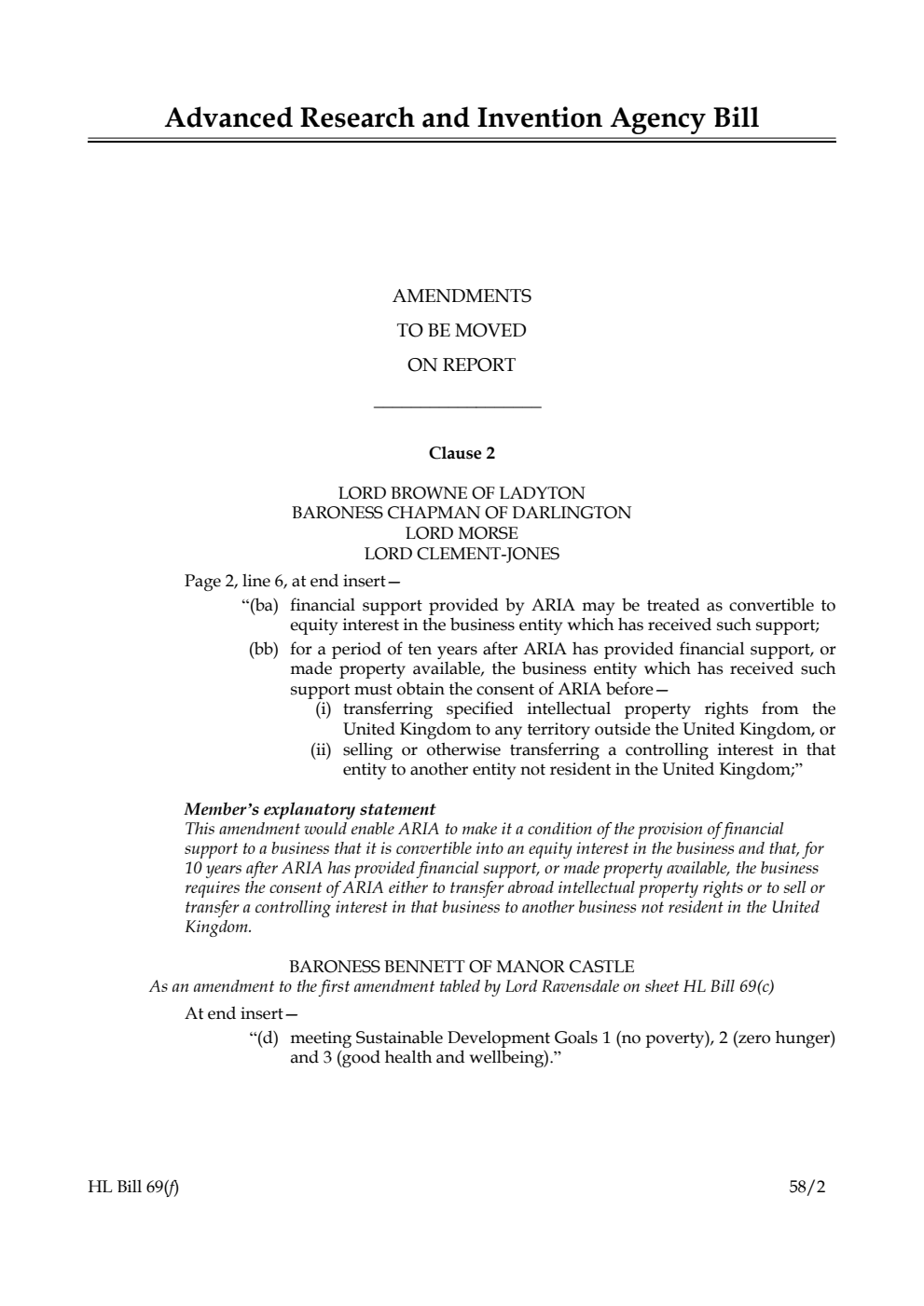 Advanced Research and Invention Agency Bill Amendments to be moved on Report