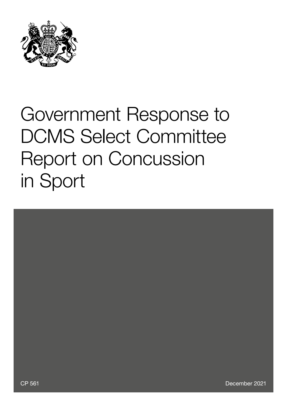 Government Response to DCMS Select Committee Report on Concussion in Sport