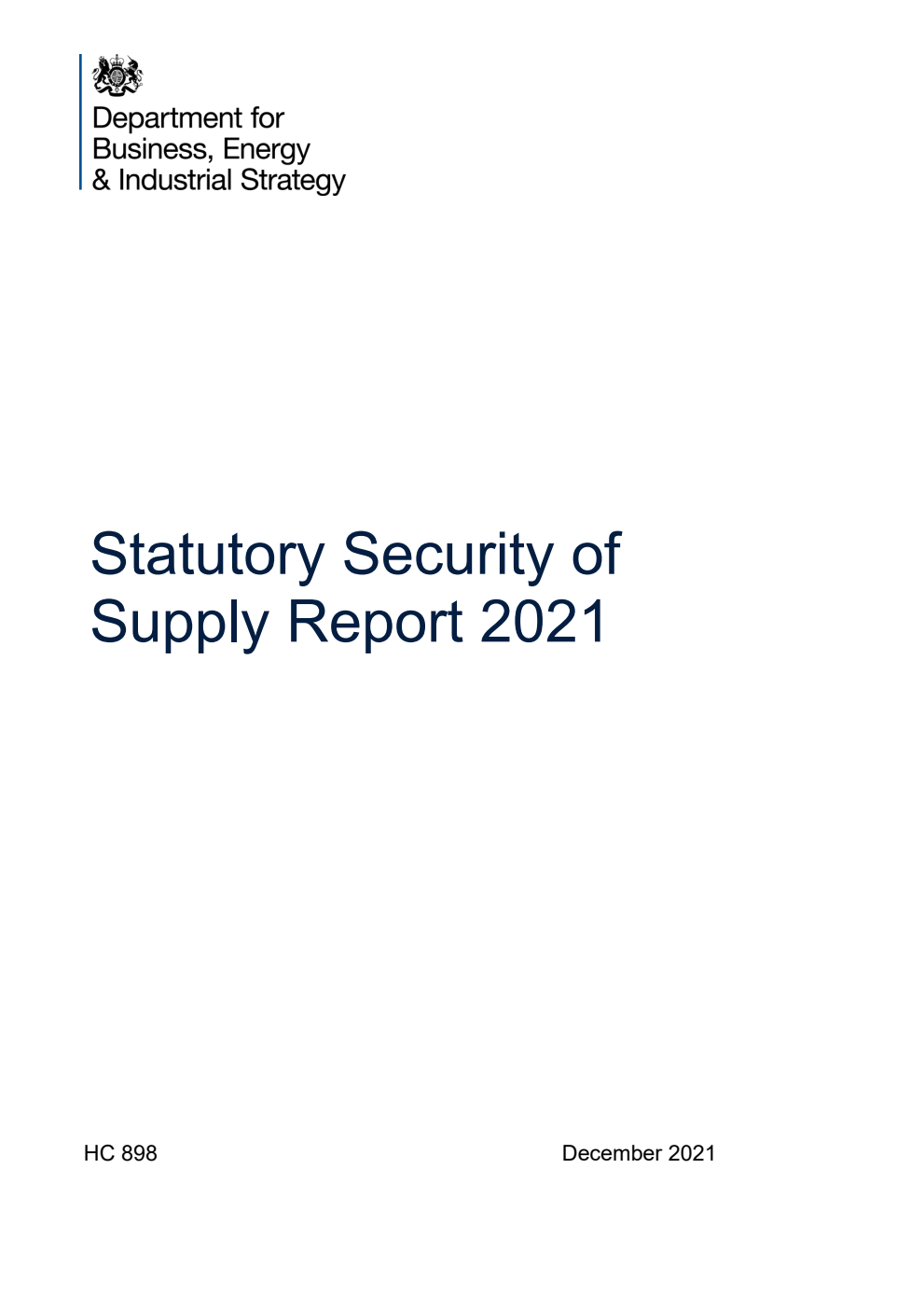 Statutory Security of Supply Report 2021