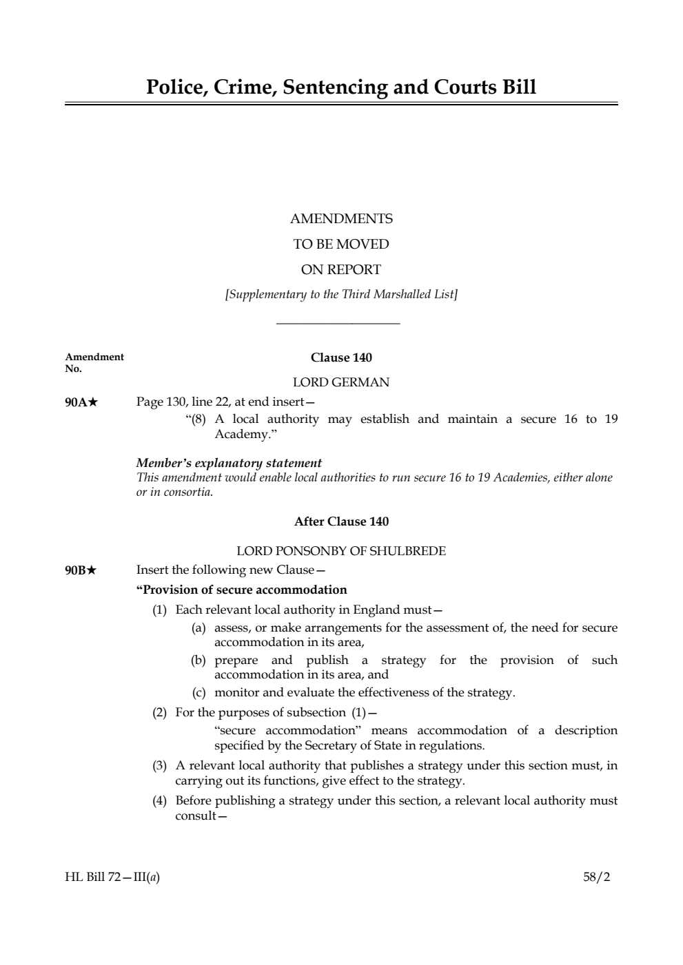 Police, Crime, Sentencing and Courts Bill Amendments to be moved on Report [Supplementary to the Third Marshalled List]