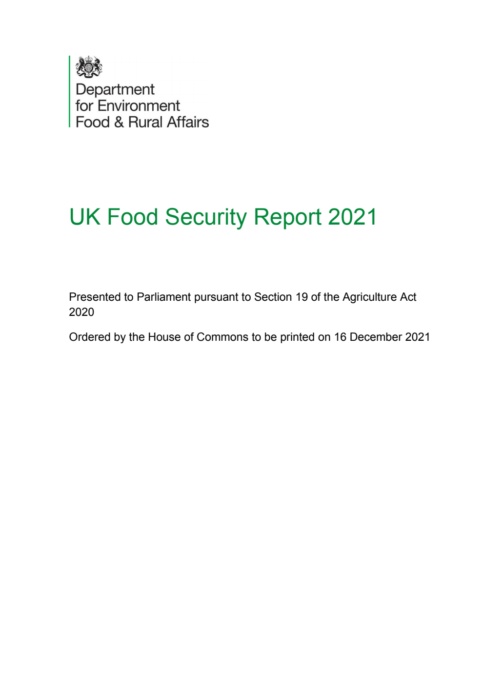 UK Food Security Report 2021