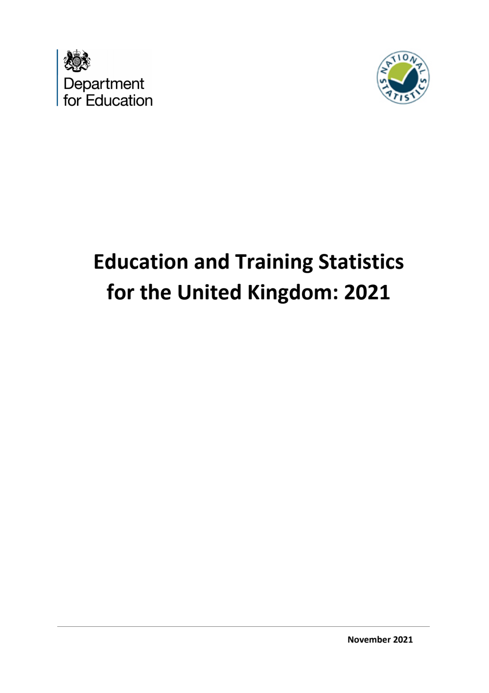 Education and Training Statistics for the United Kingdom: 2021