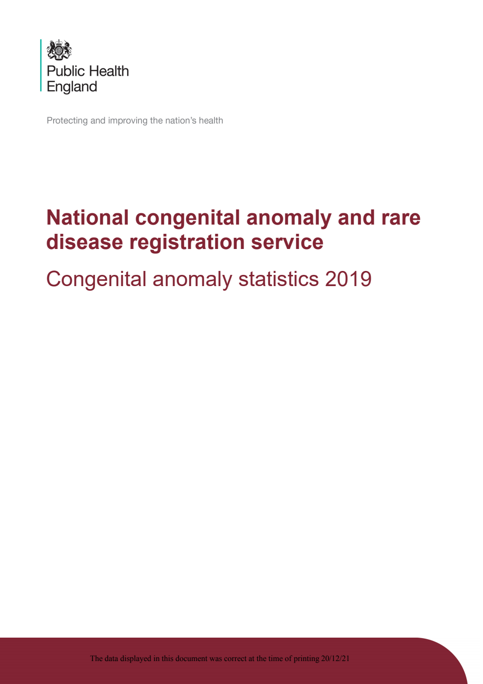 National Congenital Anomaly and Rare Disease Registration Service. Congenital anomaly statistics 2019