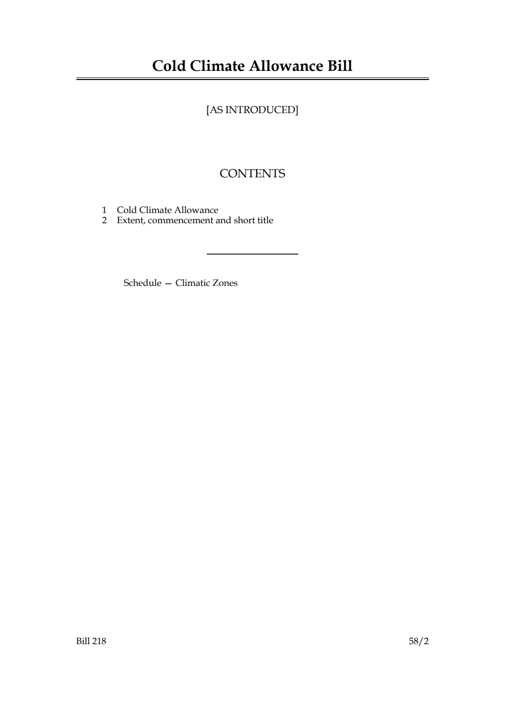 Cold Climate Allowance Bill