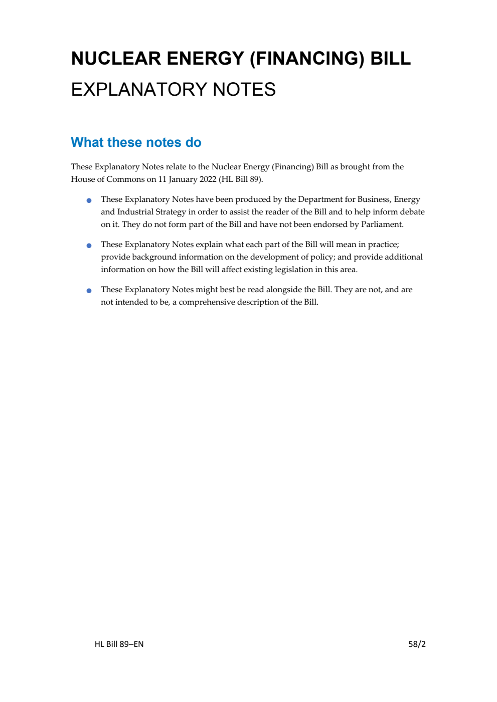 Nuclear Energy (Financing) Bill Explanatory Notes