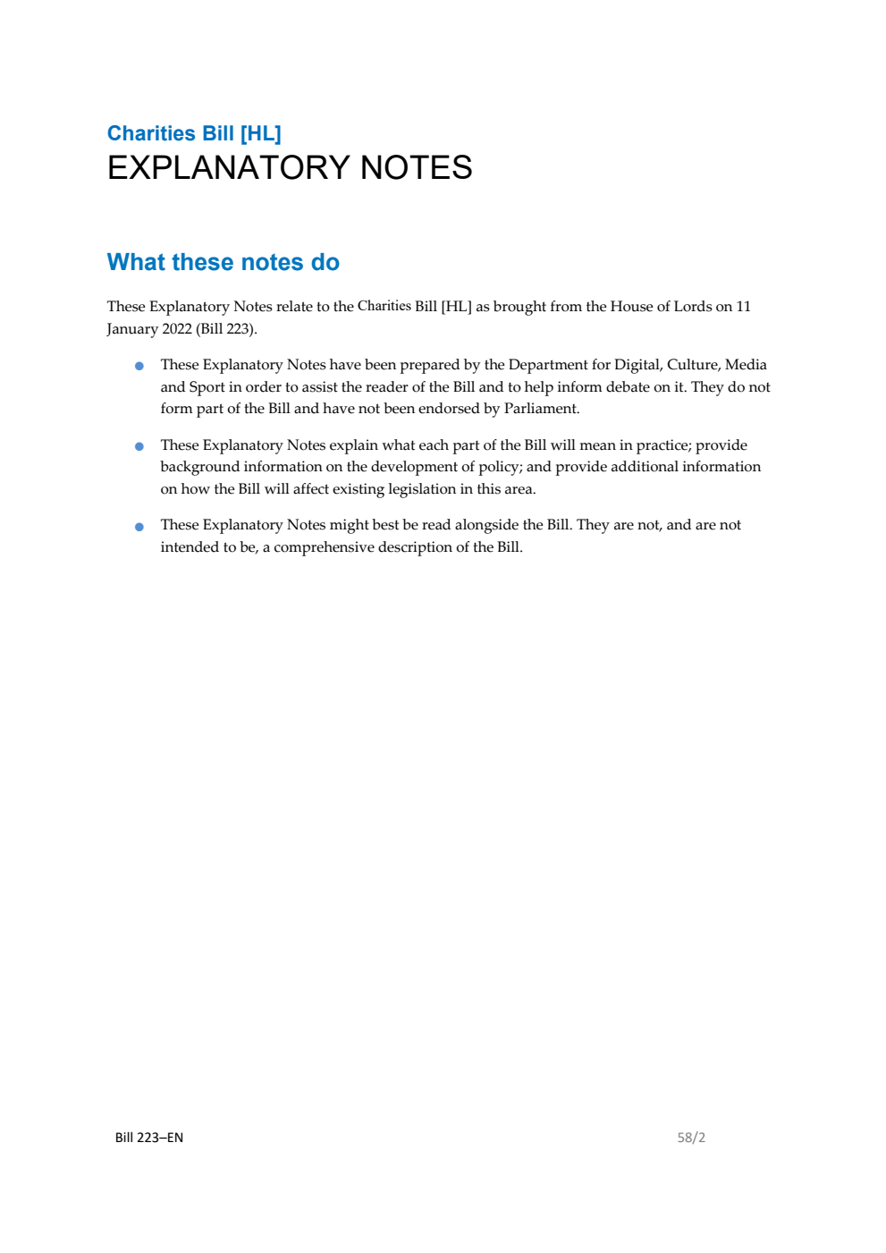 Charities Bill Explanatory Notes