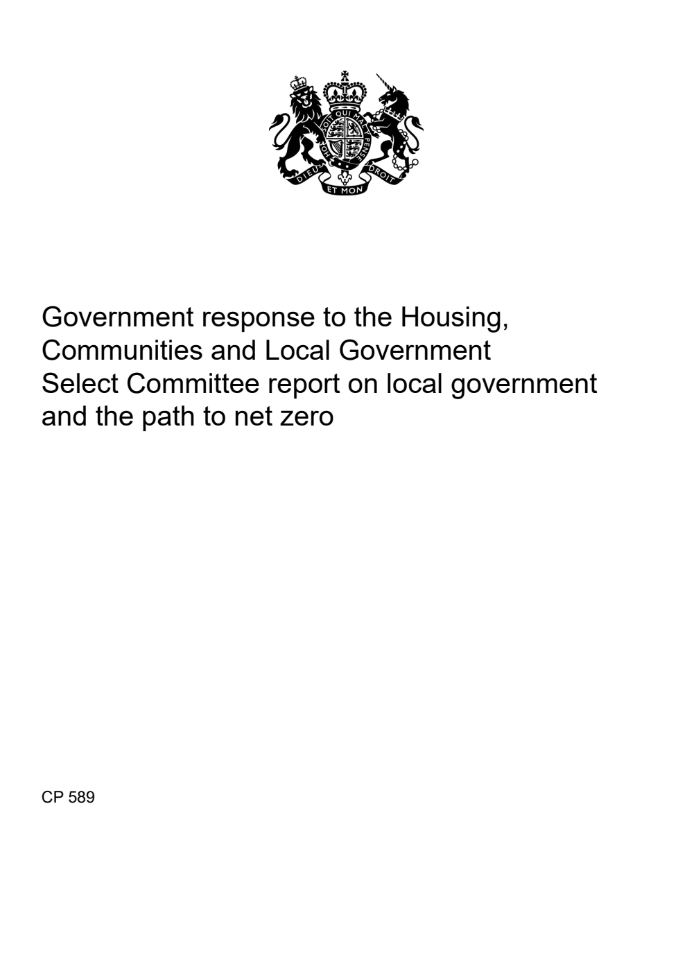 Government response to the Housing, Communities and Local Government Select Committee report on local government and the path to net zero