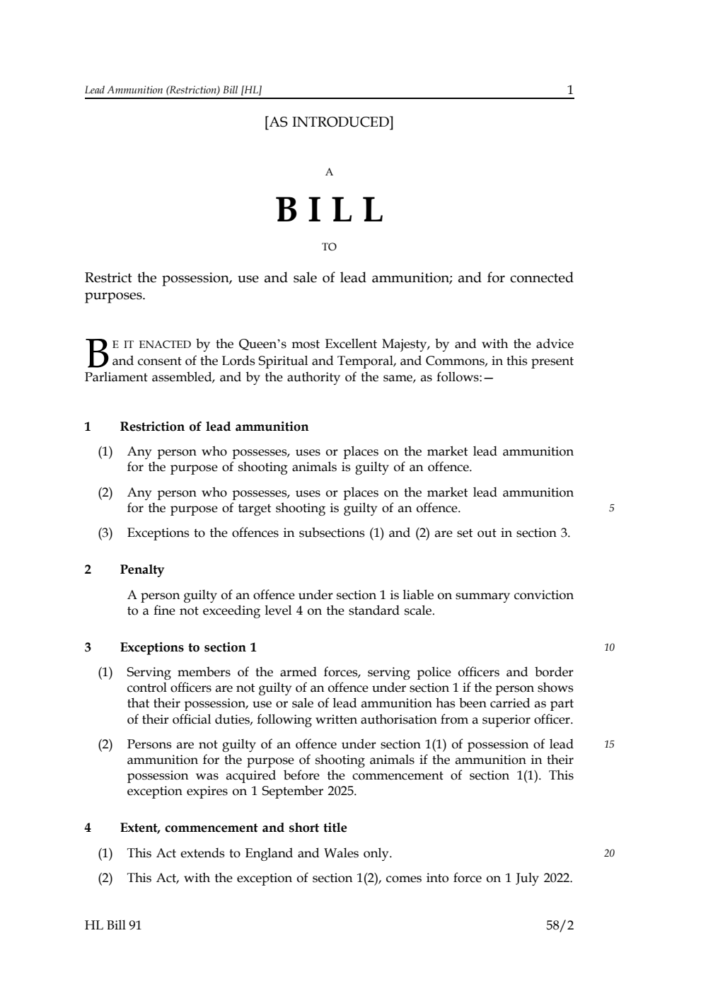 Lead Ammunition (Restriction) Bill
