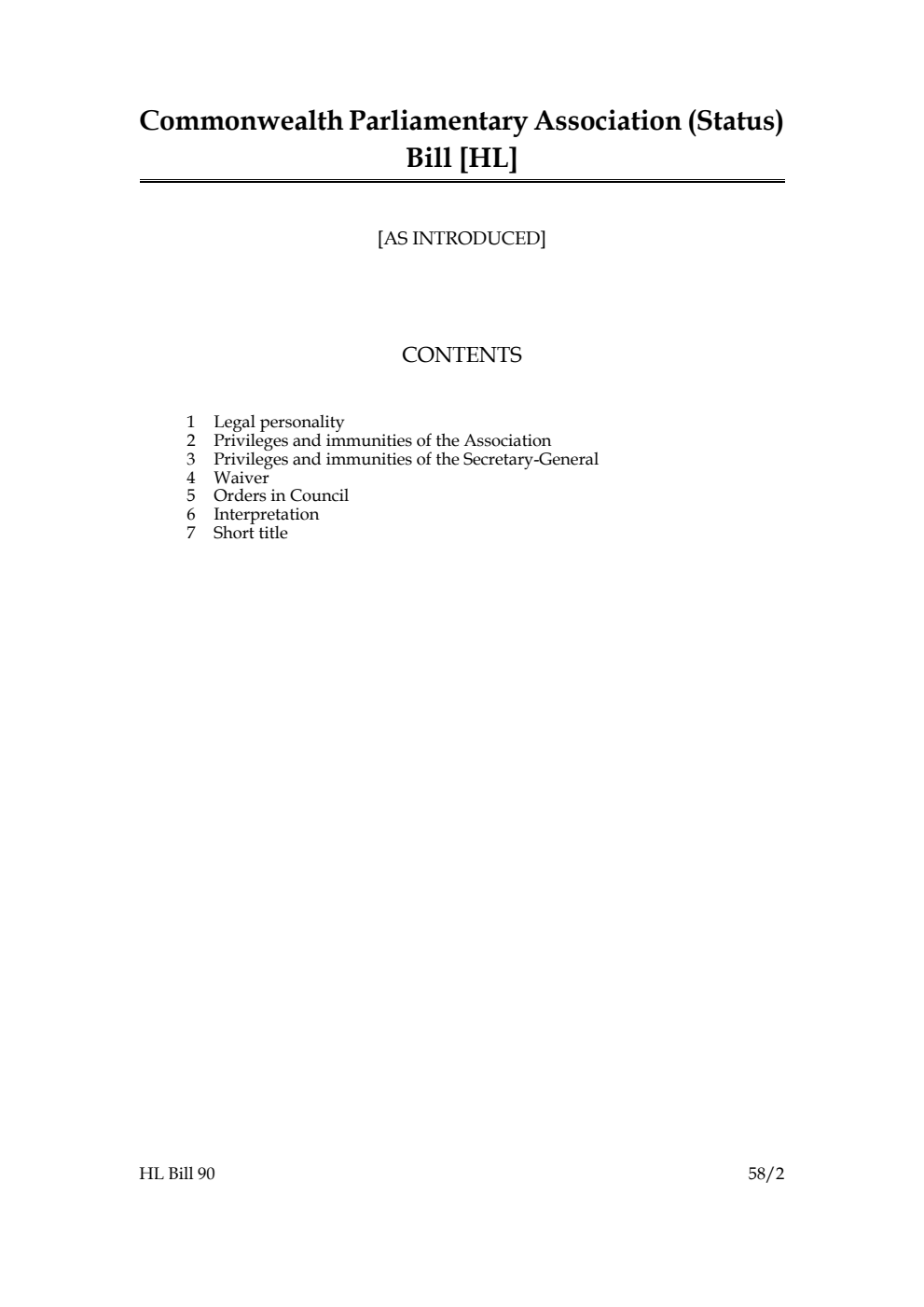 Commonwealth Parliamentary Association (Status) Bill