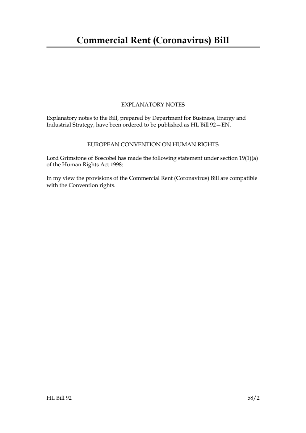 Commercial Rent (Coronavirus) Bill