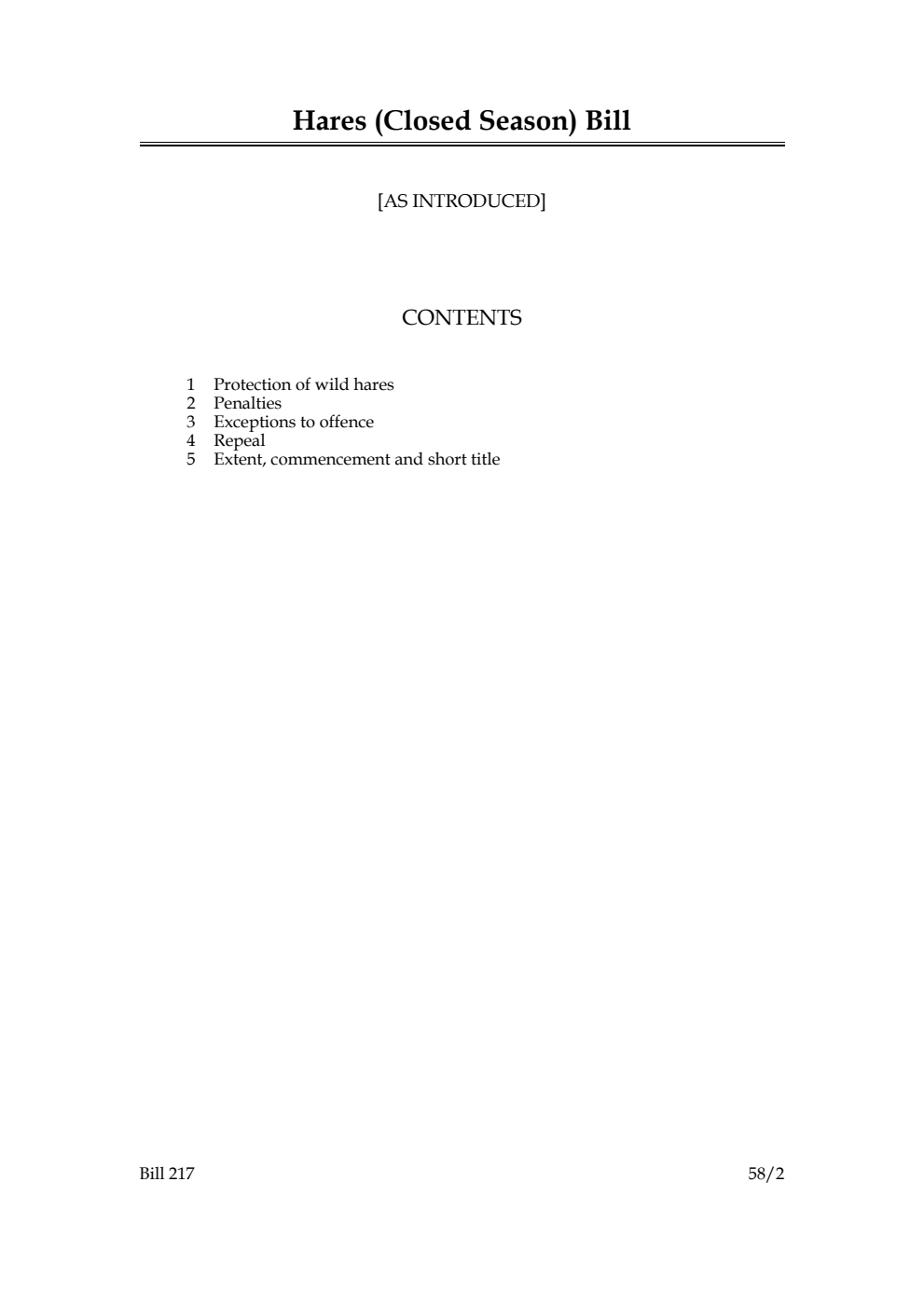 Hares (Closed Season) Bill