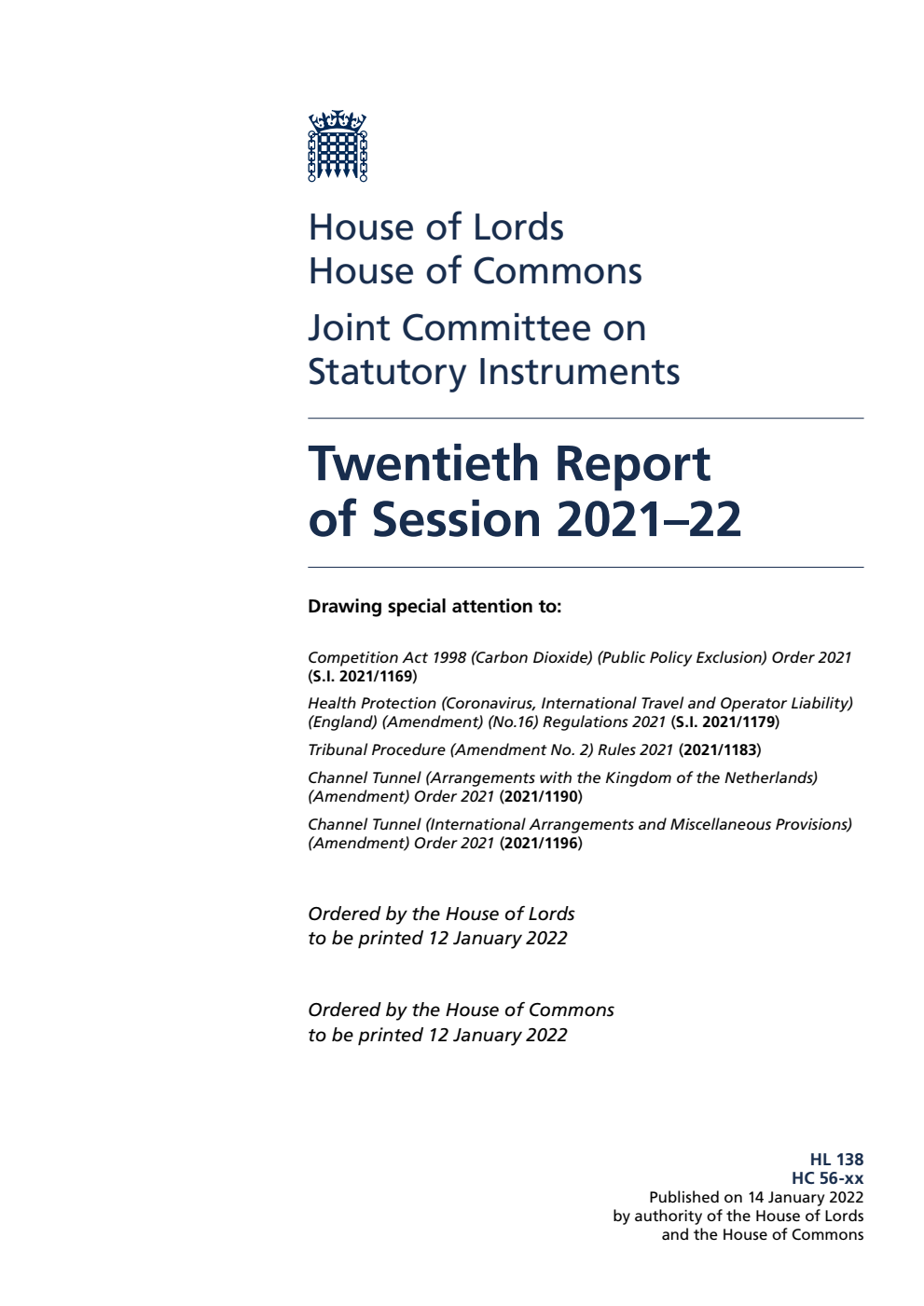 Joint Committee on Statutory Instruments 20th Report of Session 2021-22