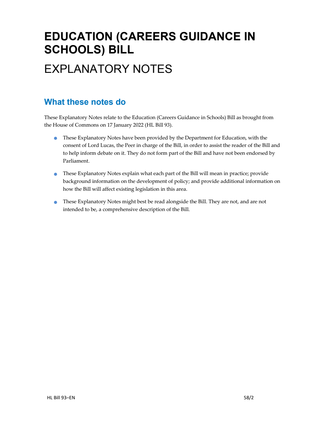 Education (Careers Guidance in Schools) Bill Explanatory Notes