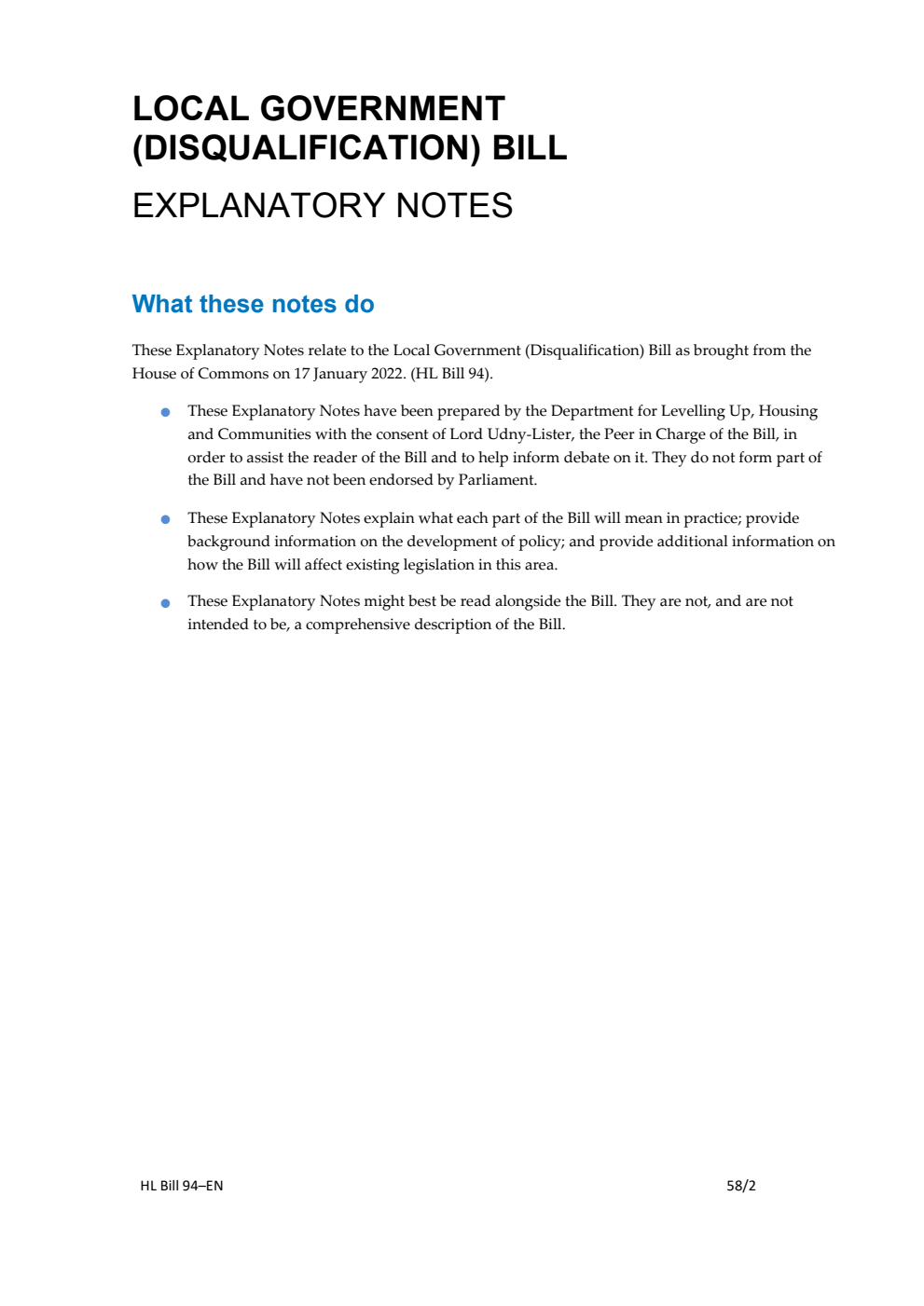 Local Government (Disqualification) Bill Explanatory Notes