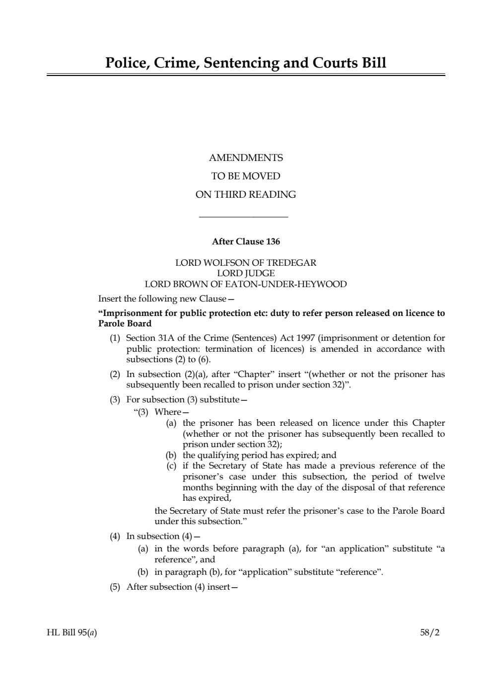 Police, Crime, Sentencing and Courts Bill Amendments to be moved on third reading