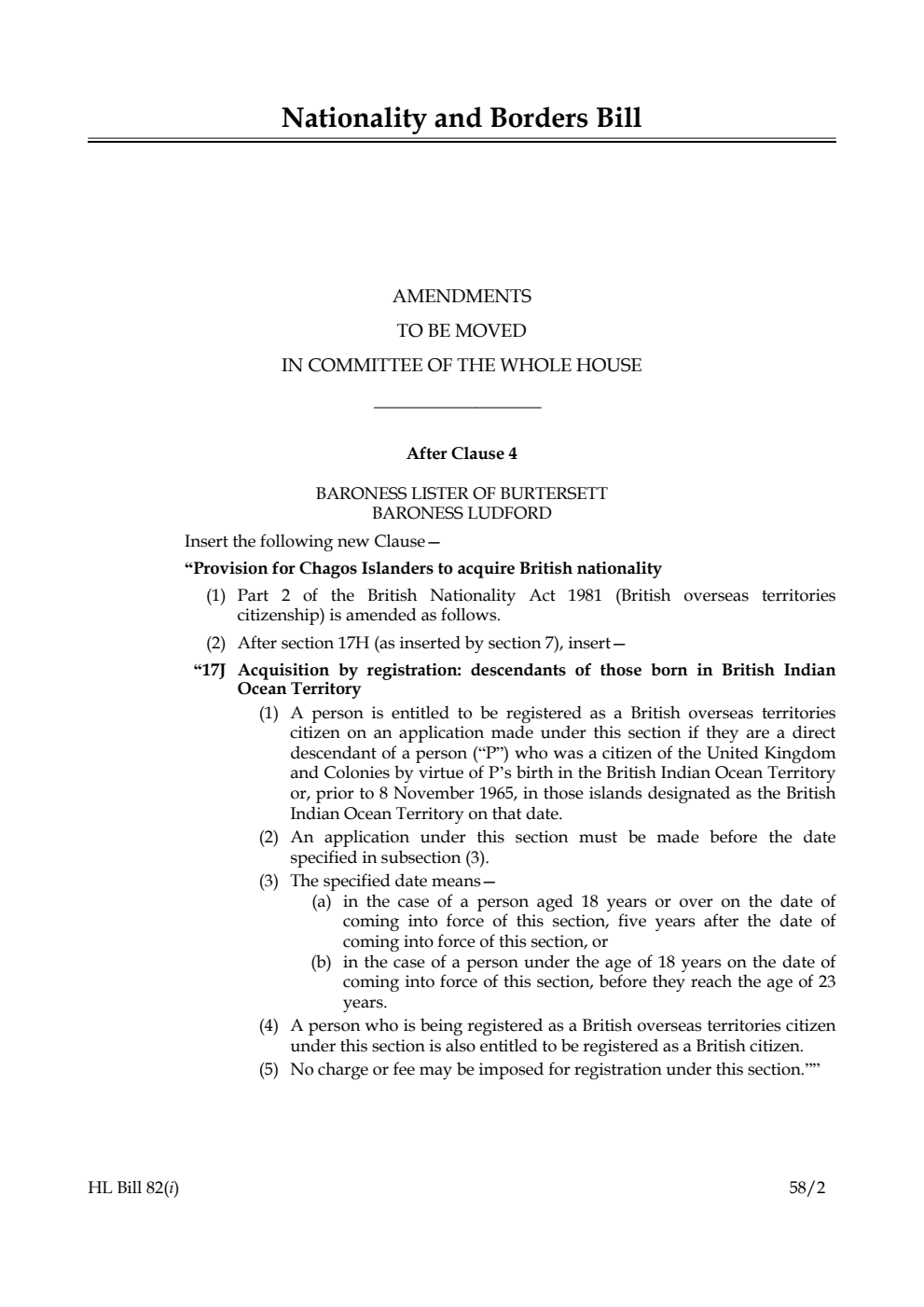 Nationality and Borders Bill Amendments to be moved in Committee of the Whole House