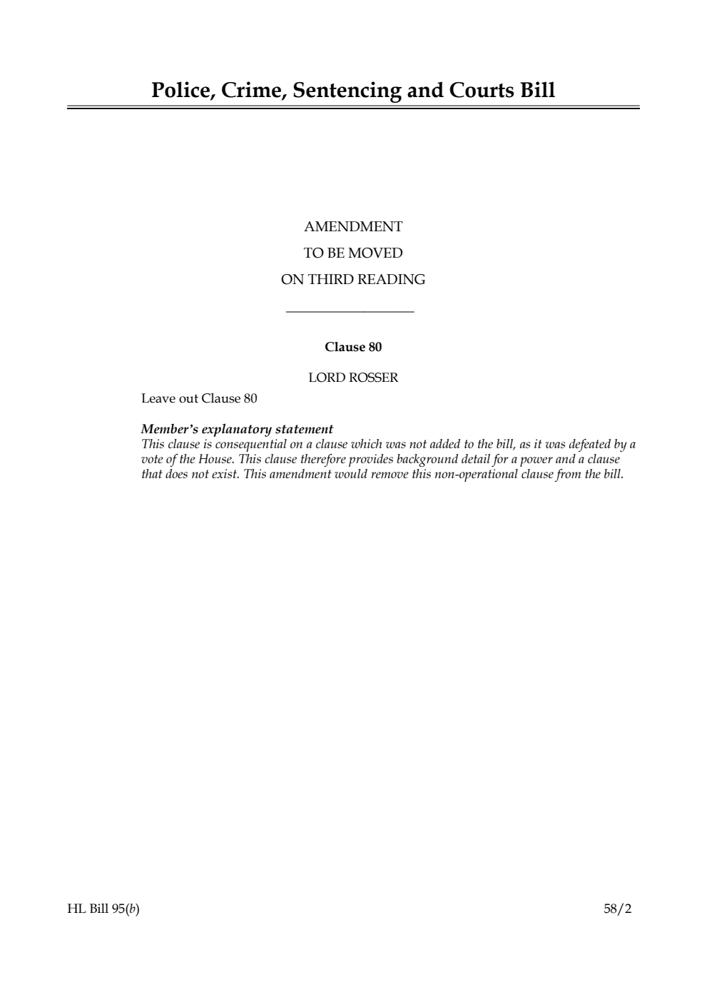 Police, Crime, Sentencing and Courts Bill Amendment to be moved on third reading