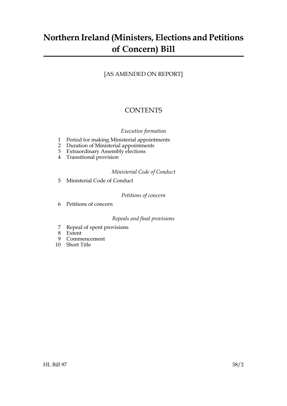 Northern Ireland (Ministers, Elections and Petitions of Concern) Bill [as amended on Report]