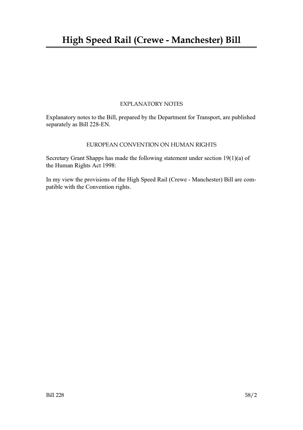 High Speed Rail (Crewe - Manchester) Bill