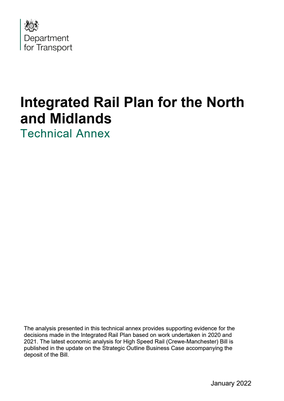 Integrated Rail Plan for the North and Midlands: Technical Annex. January 2022