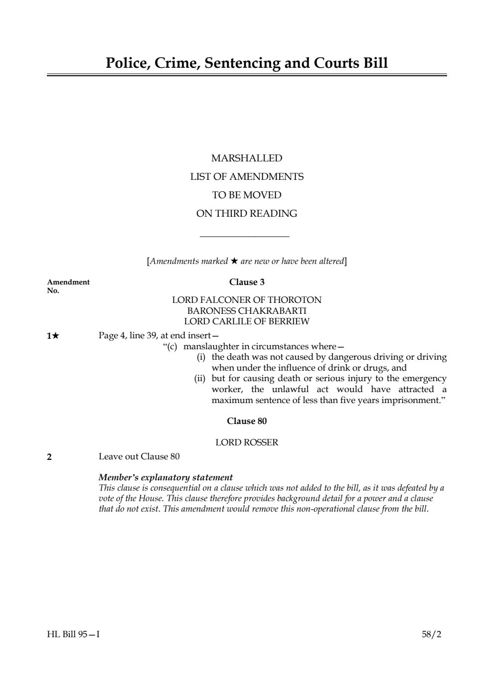 Police, Crime, Sentencing and Courts Bill Marshalled List of amendments to be moved on third reading