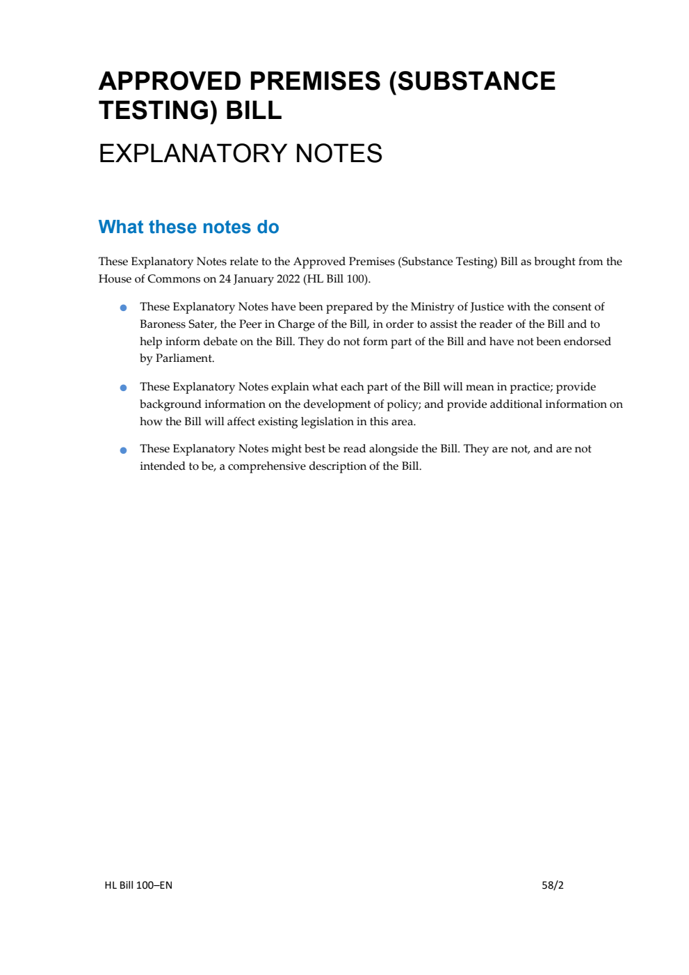 Approved Premises (Substance Testing) Bill Explanatory Notes
