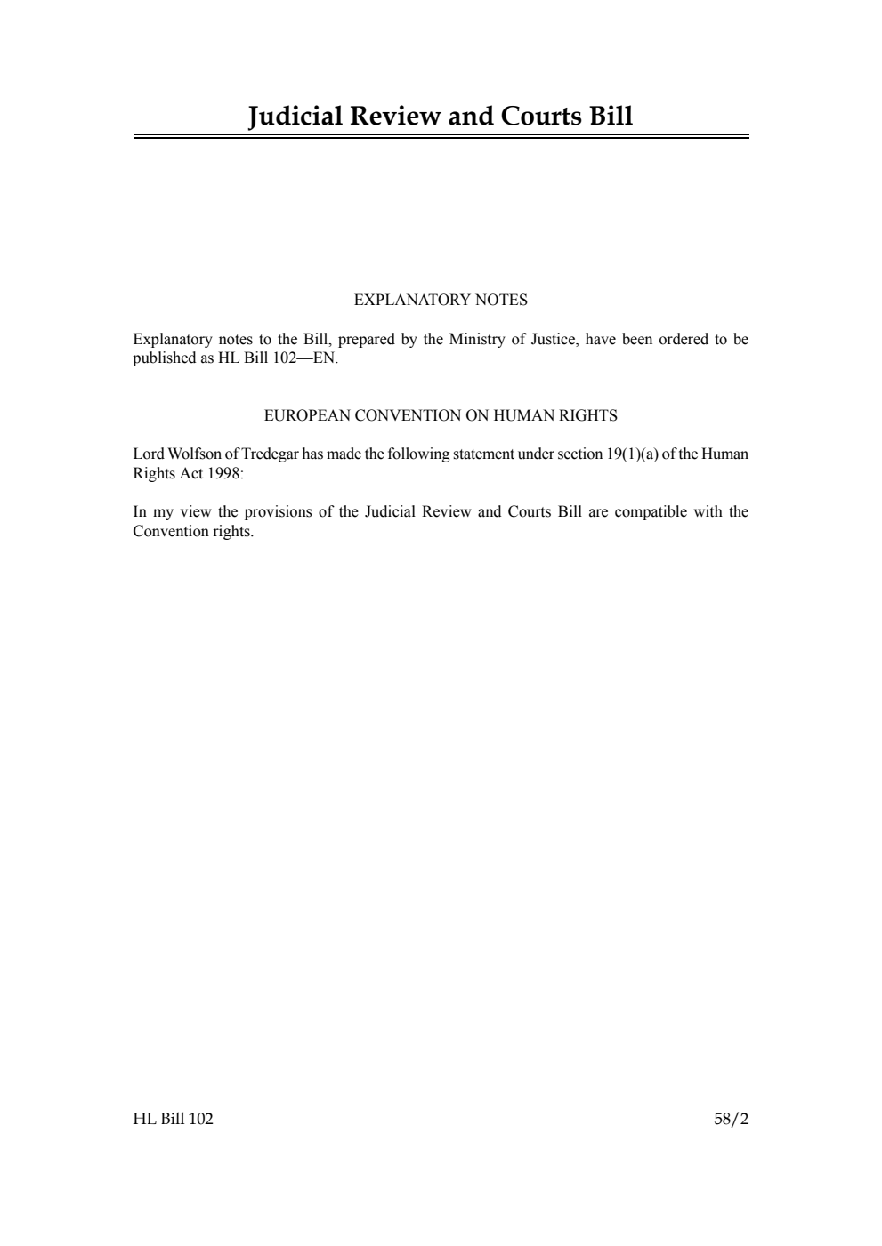 Judicial Review and Courts Bill