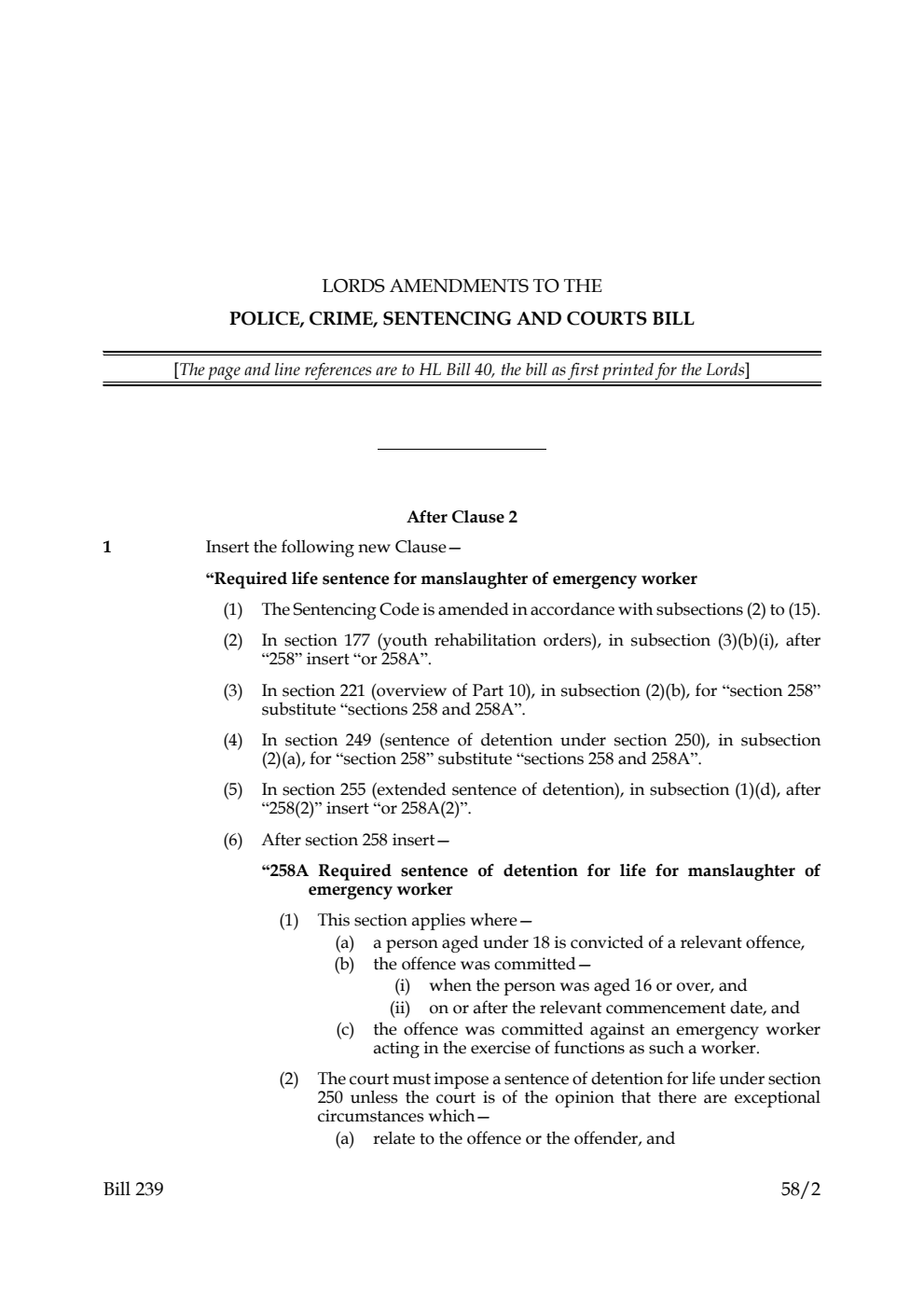 Police, Crime, Sentencing and Courts Bill Lords Amendments
