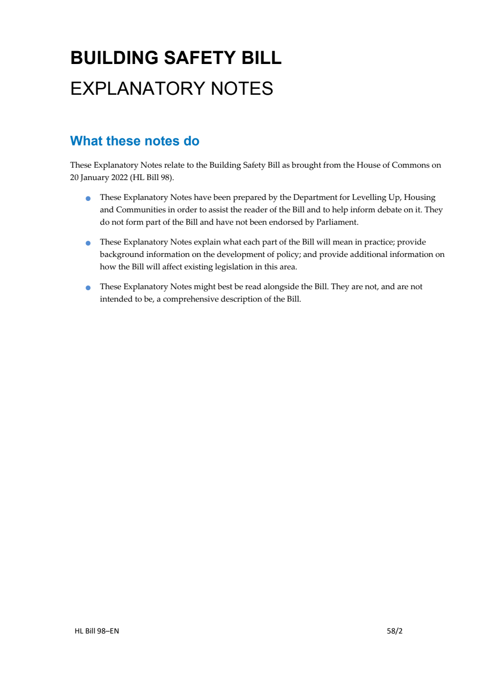 Building Safety Bill Explanatory Notes