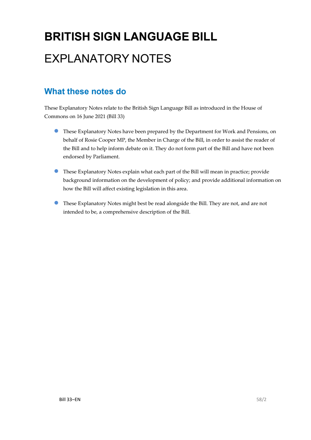 British Sign Language Bill Explanatory Notes