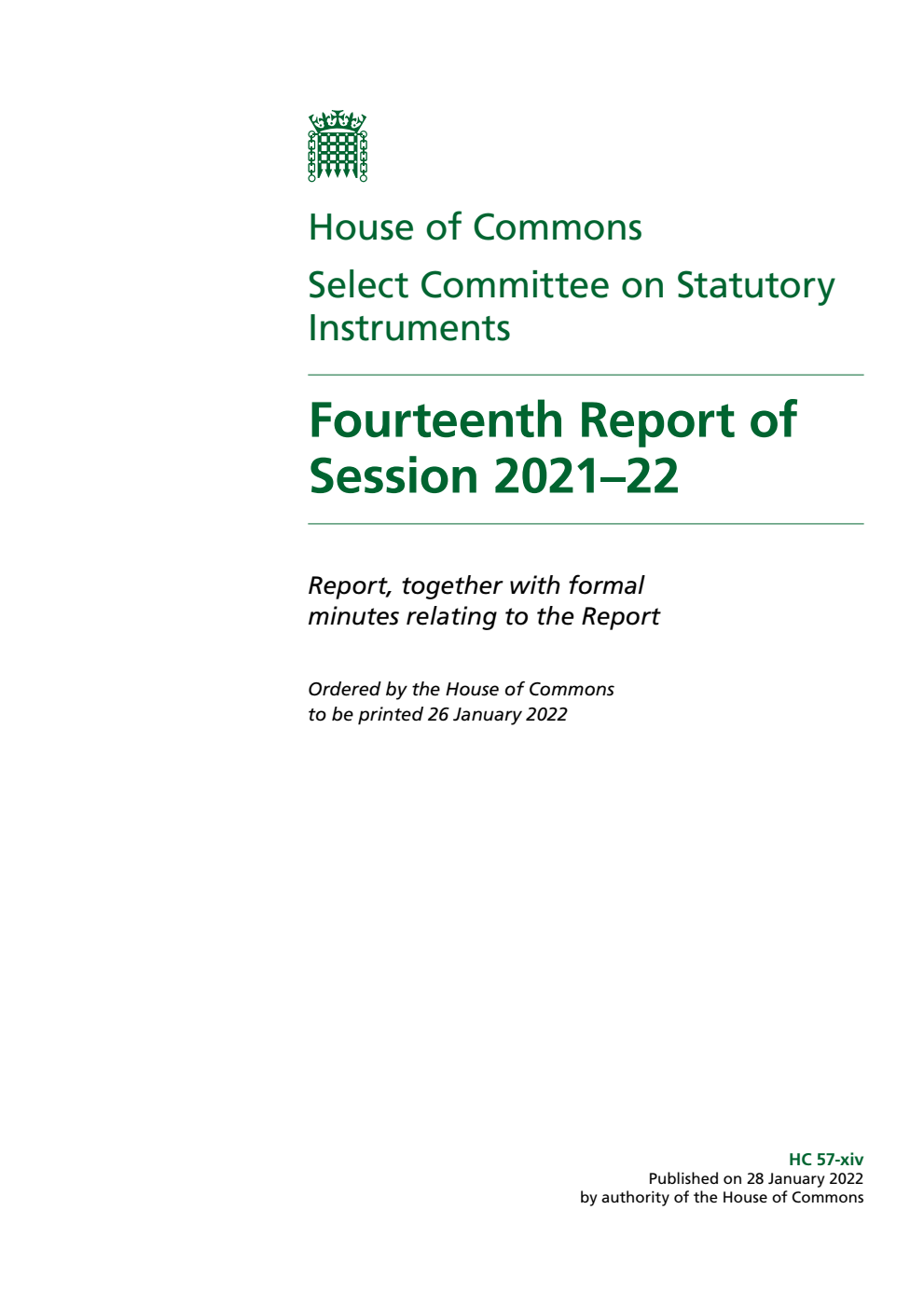 Statutory Instruments Committee 14th Report of Session 2021-22